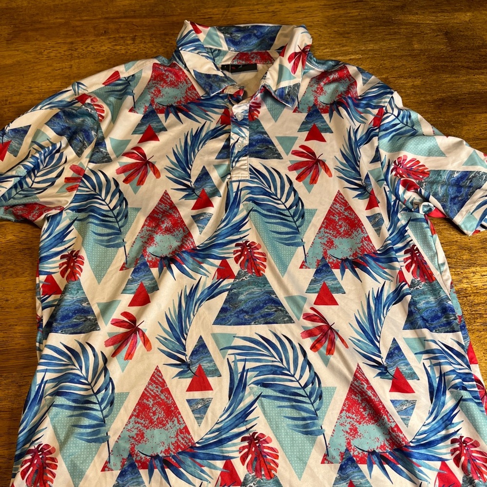 Men’s Yatta Golf Polo Large White Tropical Theme